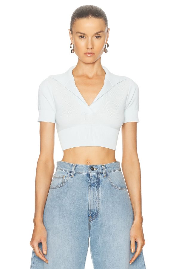 ALAÏA Cropped Polo Top in Mint - Mint. Size 40 (also in ).