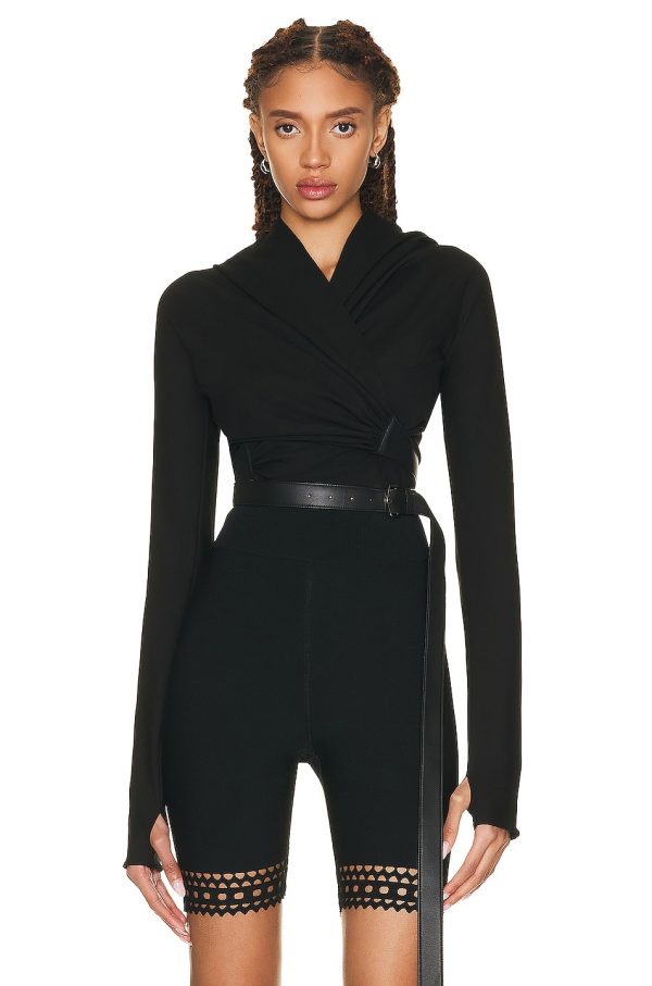 ALAÏA Wrap Top in Noir - Black. Size 42 (also in ).