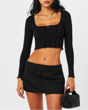 ALEXANDER WANG Ribbed Crop Top - Black