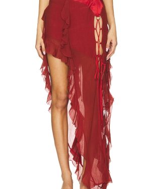 AMOR MIA Tear Maxi Skirt in Red. Size M, S, XS.