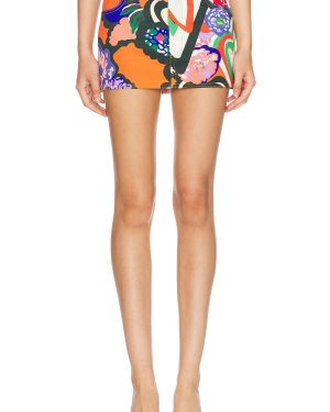 AREA Denim Mini Skirt in Multi - Orange. Size 29 (also in ).