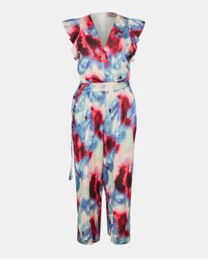AX Paris Smudge Print Wrap Top Belted Jumpsuit - Multi