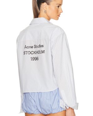 Acne Studios Crop Button Up Top in Light Blue & White - Blue. Size 34 (also in 36, 38, 42).