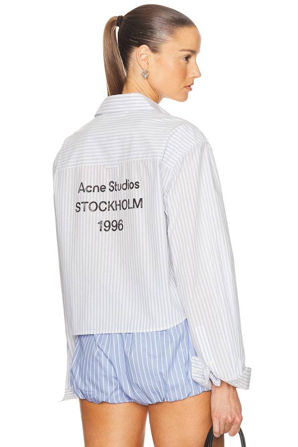 Acne Studios Crop Button Up Top in Light Blue & White - Blue. Size 34 (also in 36, 38, 42).
