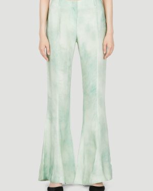 Acne Studios Marbel Print Flared Pants - Woman Pants Green Fr - 34