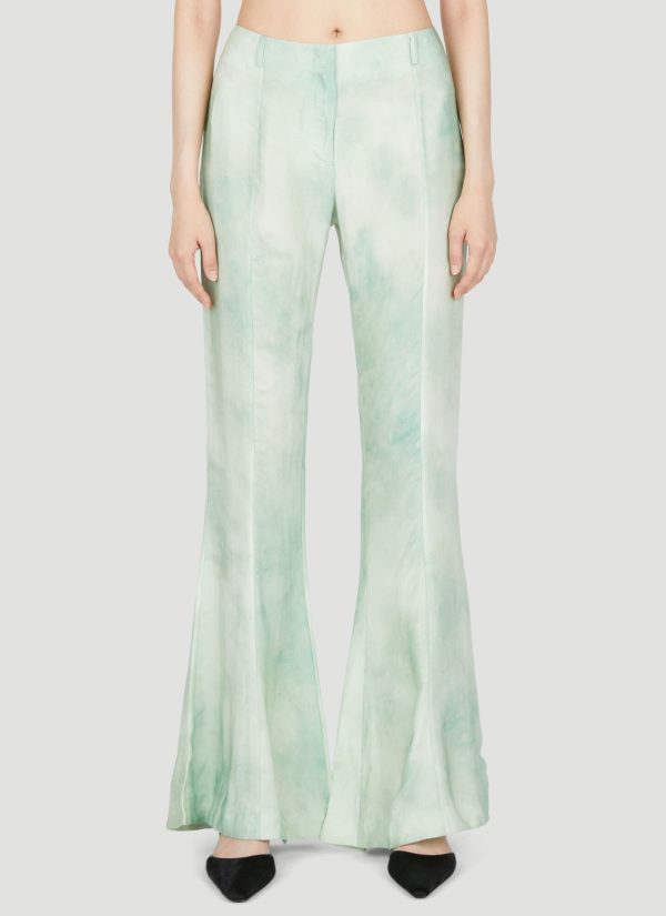 Acne Studios Marbel Print Flared Pants - Woman Pants Green Fr - 34