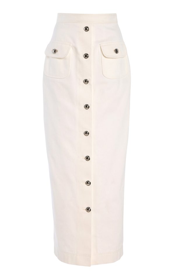 Adam Lippes - Dakota Button-Detailed Denim Midi Skirt - White - US 4 - Moda Operandi