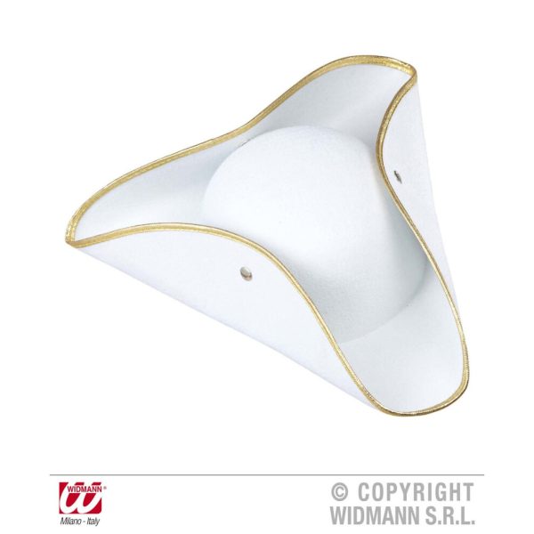 Adult's White Tricorn Felt Hat - white pirate tricorn felt hats caps headwear fancy dress costumes acces guard dancer tricorne chapeau de bride