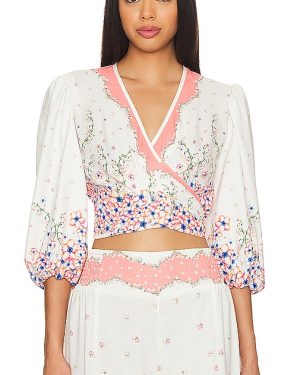 Agua Bendita x REVOLVE Asia Cropped Blouse in Ivory. Size M, S, XL, XXL.