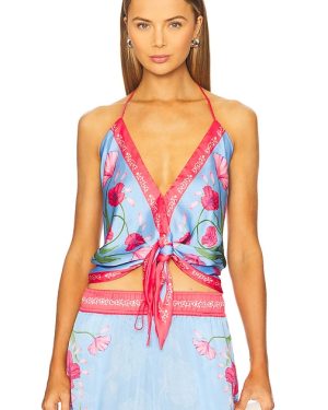 Agua Bendita x REVOLVE Harmony Blouse in Blue,Red. Size M.