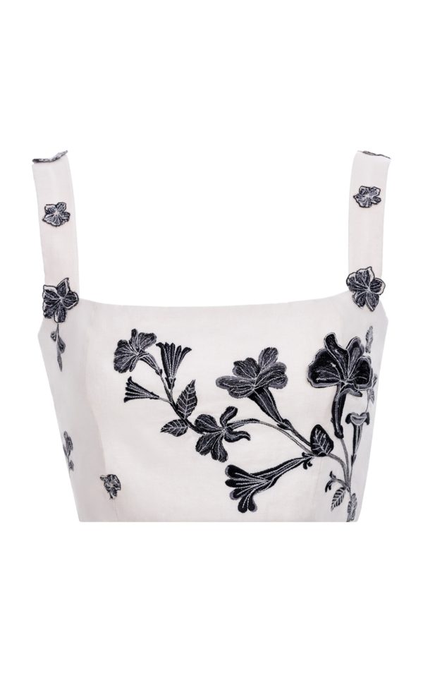 Agua by Agua Bendita - Cacao Embroidered Linen Crop Top - Ivory - M - Moda Operandi