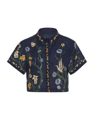 Agua by Agua Bendita - Virtuosa Embroidered Shirt - Navy - XL - Only At Moda Operandi
