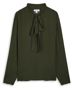 Alaa Scarf Semi-sheer Chiffon Blouse - Olive - 40 (UK12 / M)