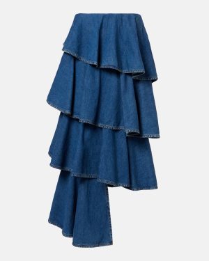 Alaia Spiral tiered denim midi skirt