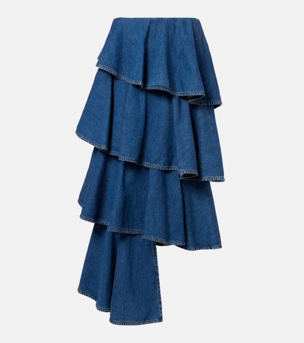 Alaia Spiral tiered denim midi skirt
