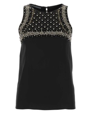 Alberta Ferretti Black Satin Tank Top