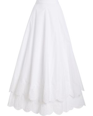 Alejandra Alonso Rojas - Tiered Cotton Broderie Maxi Skirt - White - US 2 - Moda Operandi