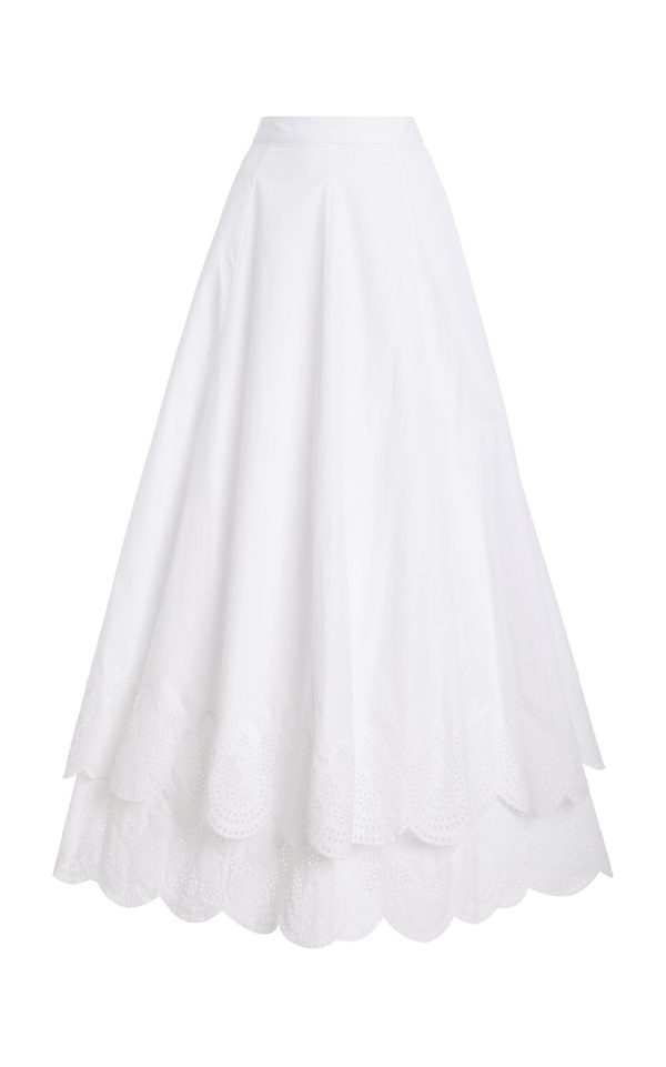 Alejandra Alonso Rojas - Tiered Cotton Broderie Maxi Skirt - White - US 2 - Moda Operandi