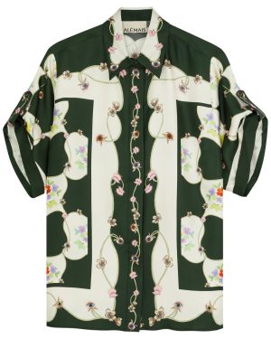 Alemais Venus Printed Silk-satin Shirt - Green/white - XS