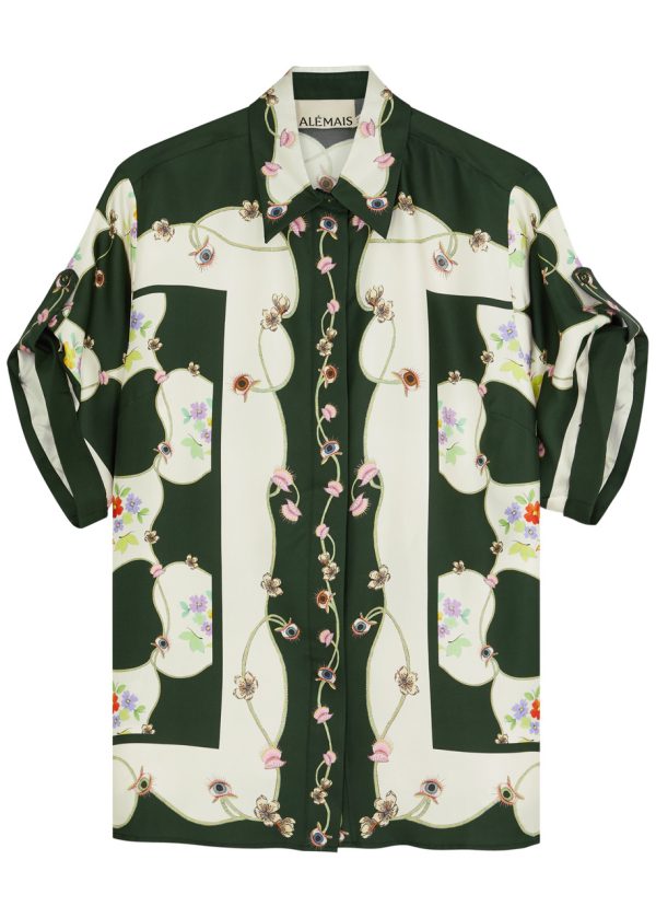 Alemais Venus Printed Silk-satin Shirt - Green/white - XS