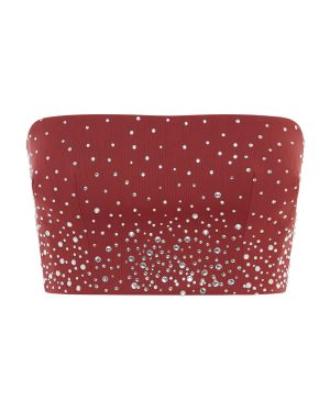 Alex Perry - Crystal-Embellished Power Mesh Crop Top - Red - UK 4 - Moda Operandi
