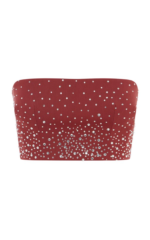 Alex Perry - Crystal-Embellished Power Mesh Crop Top - Red - UK 4 - Moda Operandi