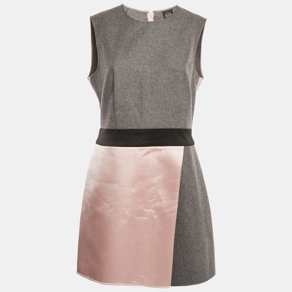 Alexander McQueen Grey/Pink Wool Blend and Satin Sleeveless Mini Dress M