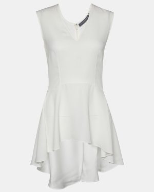 Alexander McQueen White Crepe Sleeveless Asymmetric Peplum Top M