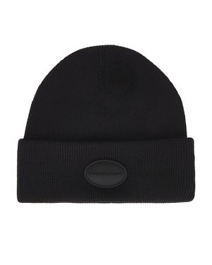 Alexander Wang Ribbed Beanie With Domed Logo Patch in Black.