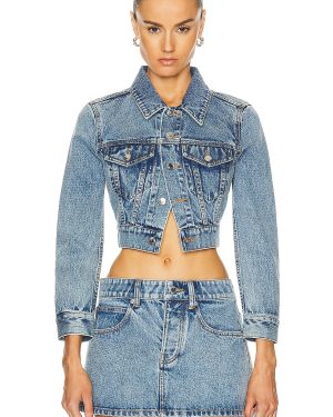 Alexander Wang Shrunken Beaded Trucker Jacket in Vintage Light Indigo - Denim-Medium. Size XS (also in ).