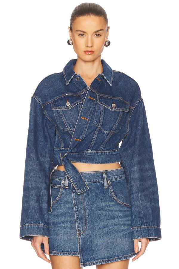 Alexander Wang Wrapped Trucker Jacket in Deep Blue - Blue. Size XS (also in ).