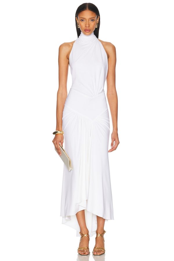 Alexandre Vauthier Halter Neck Midi Dress in Optical White - White. Size 38 (also in 40, 42, 44).