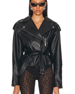 Alexandre Vauthier Leather Biker Jacket in Black - Black. Size 36 (also in 38, 40, 44).