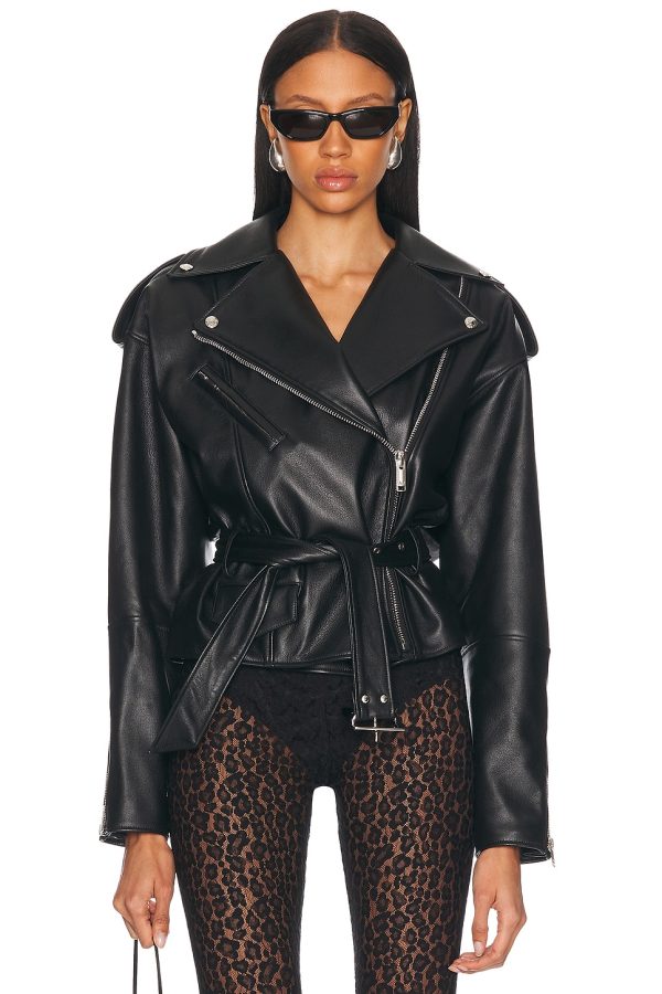 Alexandre Vauthier Leather Biker Jacket in Black - Black. Size 36 (also in 38, 40, 44).