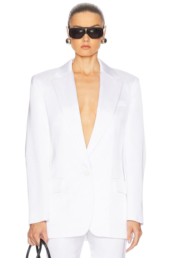 Alexandre Vauthier Satin Taiiloring Blazer in Optical White - White. Size 34 (also in 36, 38, 40, 42, 44).