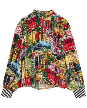 Alice + Olivia Gertrude Printed Pleated Matte Satin Blouse - Multicoloured 1 - XS (UK6 /xs)