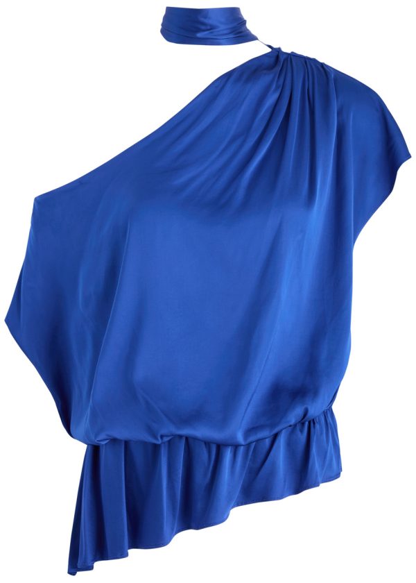 Alice + Olivia Mitsuko Draped Off-the-shoulder Satin top - Blue - XL (UK16 /xl)
