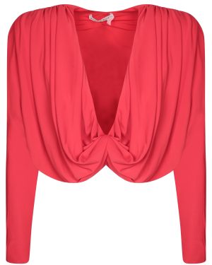 Alice + Olivia Red Cropped Twist Blouse