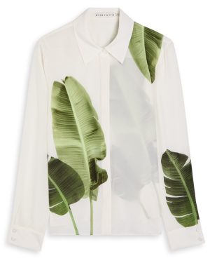 Alice + Olivia Willa Printed Semi-sheer Silk Shirt - White - S (UK8-10 / S)