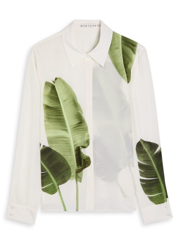 Alice + Olivia Willa Printed Semi-sheer Silk Shirt - White - S (UK8-10 / S)