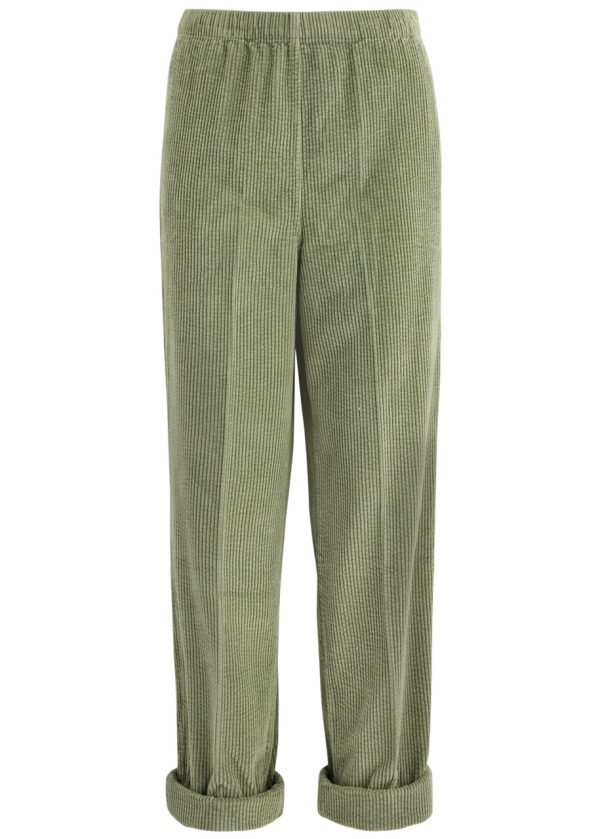 American Vintage Padow Cropped Tapered Corduroy Trousers - Green - S (UK8-10 / S)