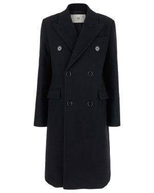 Ami Alexandre Mattiussi Black Double-breasted Coat With Peak Revers In Wool Woman