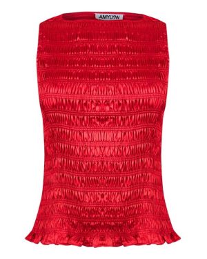 AmyLynn Shirred Satin Tank Top