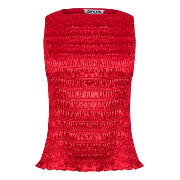 AmyLynn Shirred Satin Tank Top