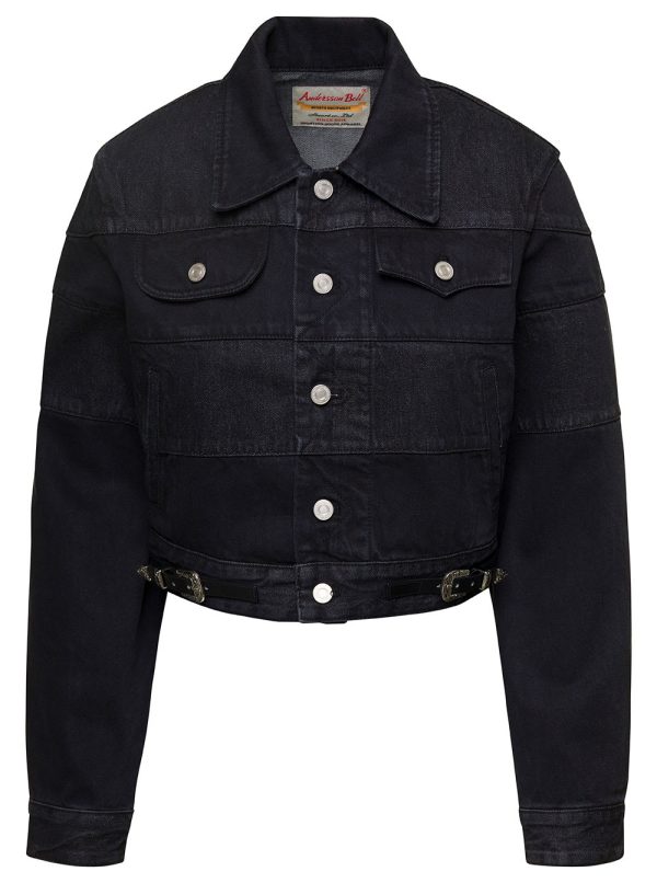 Andersson Bell mahina Black Denim Patchwork Jacket With Heart-shaped Detail In Cotton Woman