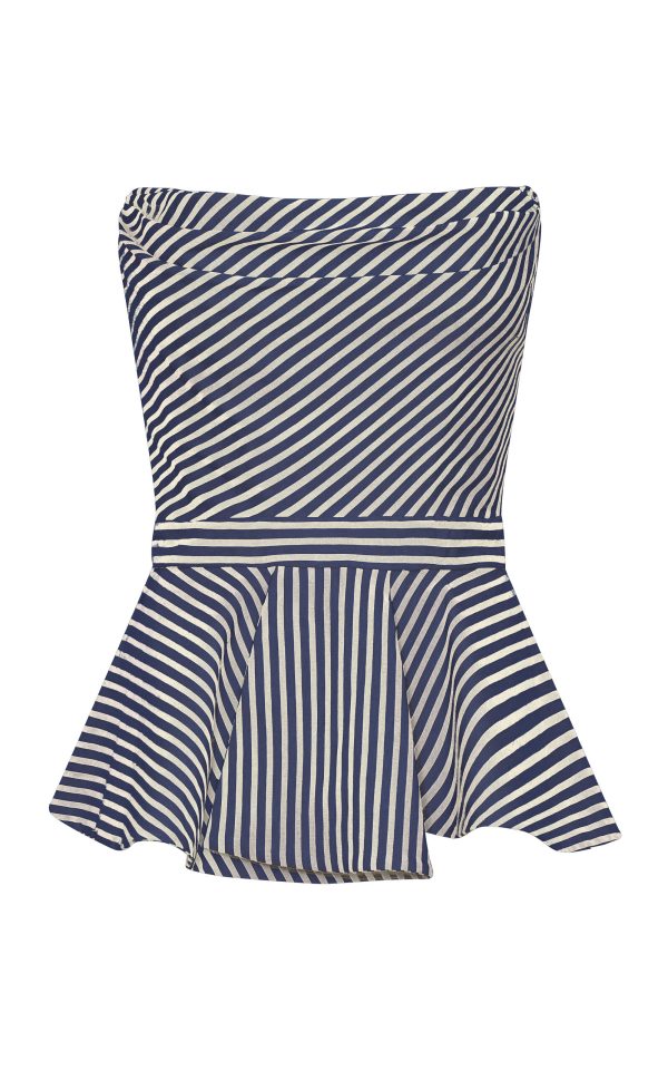 Andres Otalora - Alborada Draped Cotton Twill Peplum Top - Navy - US 10 - Moda Operandi