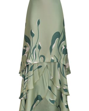 Andres Otalora - De Tulipanes Tiered Satin Maxi Skirt - Green - US 8 - Moda Operandi