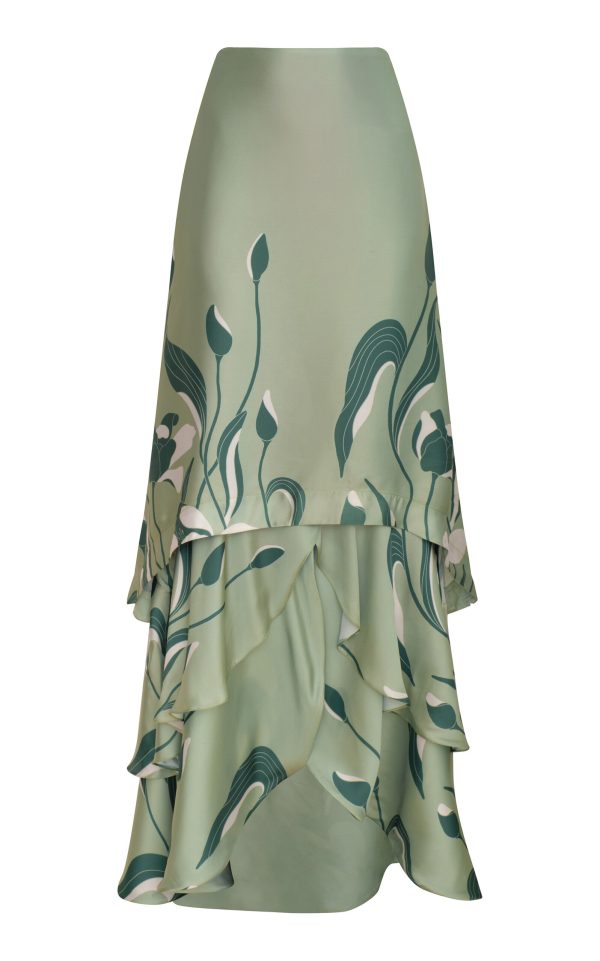 Andres Otalora - De Tulipanes Tiered Satin Maxi Skirt - Green - US 8 - Moda Operandi