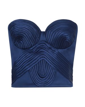Andres Otalora - Hasta El Cielo Pleated Satin Corset Top - Navy - US 4 - Moda Operandi