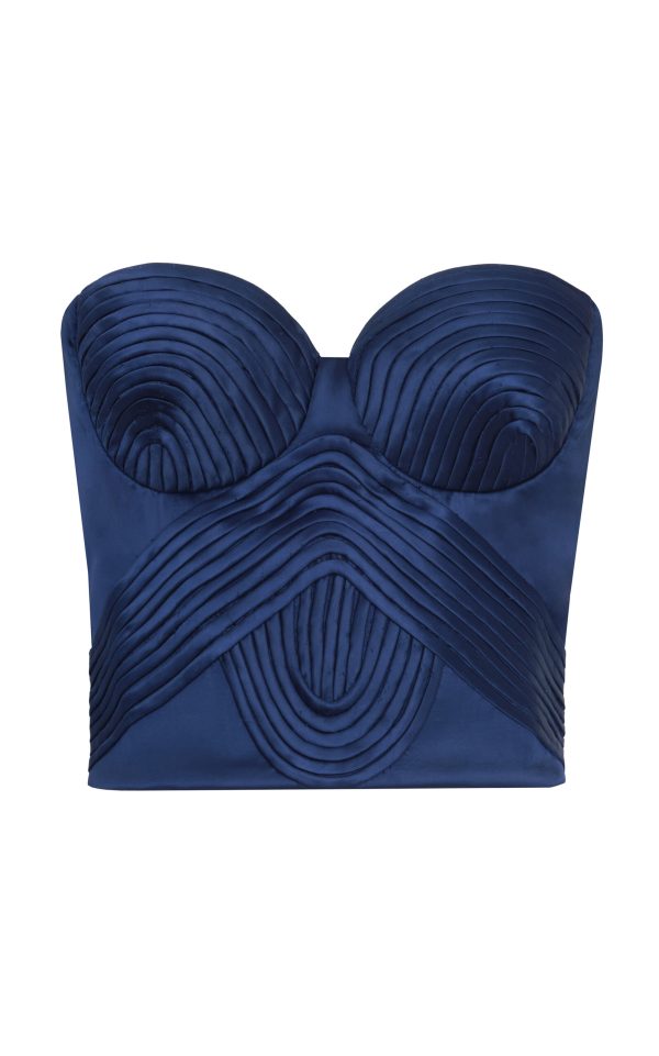 Andres Otalora - Hasta El Cielo Pleated Satin Corset Top - Navy - US 4 - Moda Operandi